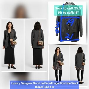 Luxury Designer Gucci Lettered Logo Pinstripe Wool Blazer Size 4-8